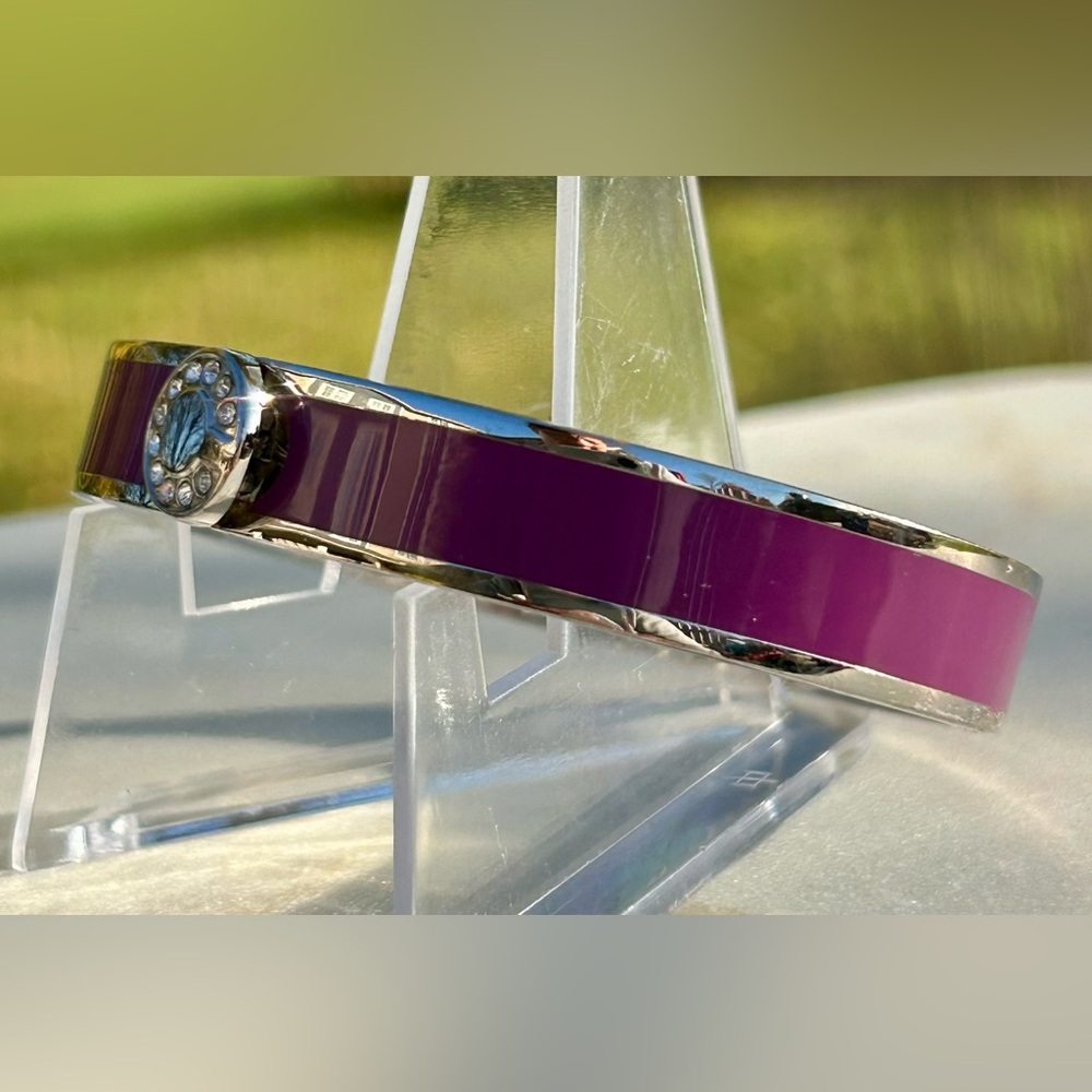 Coach Signature C Magenta Purple Silver Enameled Hinged Bangle Bracelet - Picture 13 of 15